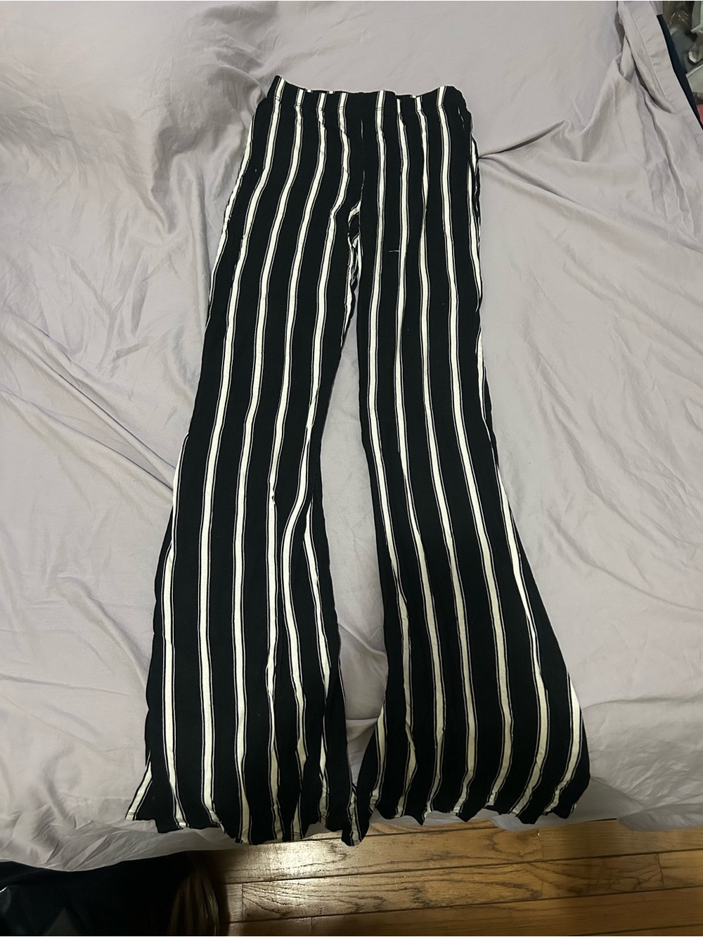 Black High-Waisted Vertical Stripe Wide-Leg Pants